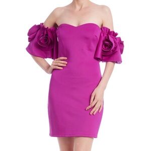 🆕 🌸 Jewel Badgley Mischka Magenta Rosette Mini Dress Size 10 Scuba Party Chic